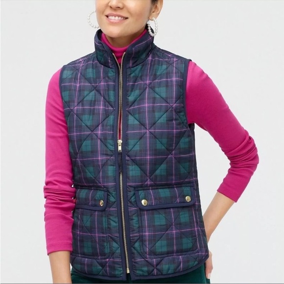 Classic Preppy Clueless J Crew Stewart Tartan Plaid Vest Green, Navy Pink XS - Picture 1 of 11